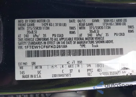 2015 Ford F-150 Xlt z USA, uszkodzony, nr VIN 1FTEW1CF6FKD28188